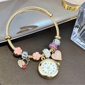 Elegant Gold Charm Bracelet Watch
